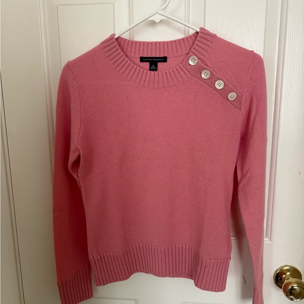 Banana Republic Pink Crew Neck Sweater with Button Accents